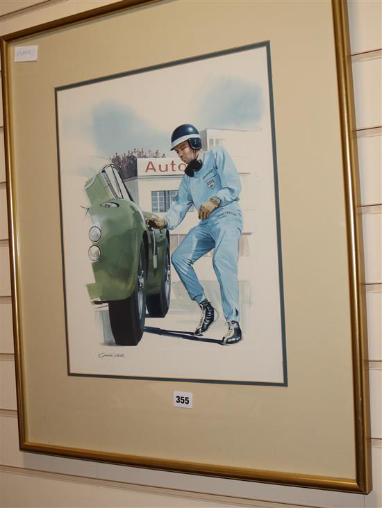 Graham Turner (1964-) gouache, Jim Clark at Goodwood (Aston Martin), signed, 45 x 36cm